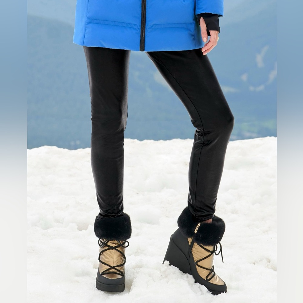 Boston Proper Black and Gold Fur Trim Wedge Bootie - Sz 10